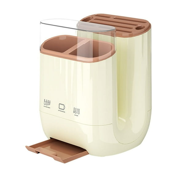 Knife Block Organizer | Plastic Kitchen Utensil Holder | Multi-Compartment Knife Storage | Drain Tray, Non-Slip Base | Beige or White | 19x19x18cm | Enhanced Durability, Breathable Ventilation