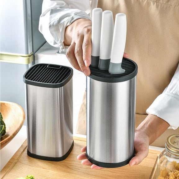 Knife Block Organizer, Stainless Steel Knife Holder Set with Drainage Holes and Non-slip Base, Rust-proof Kitchen Countertop Storage for Chef and Paring Knives, Topliu