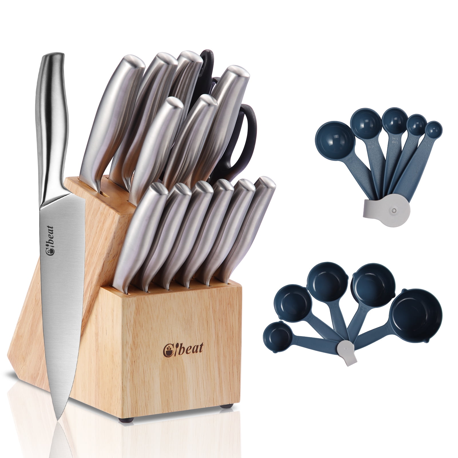 Knife Block Set 17 PCS, Cutlery Knife Set Silver, Dishwasher Safe Knife