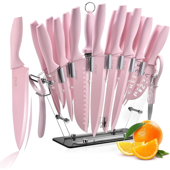 Knife Block Set, 19 PCS Kitchen Knife Set with Acrylic Block and Sharpener, German High-Carbon Stainless Steel Knife Sets with 6 Serrated Steak Knives, Bread Knife, Chef Knife, Rust-Proof
