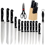 Knife Block Set,Kepeak 15 Pieces Kitchen Knife Set with Wooden Block, Stainless Steel Knife Set for Gift, Home