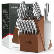 Knife Block Set, Kitchen Knife Set with Block, 16 Pcs Professional Chef Knife Set with Knife Sharpener & 8 Steak Knives, Ultra Sharp Stainless Steel Knife Set for Kitchen, Dishwasher Safe