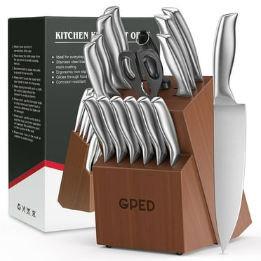 Knife Block Set, Kitchen Knife Set with Block, 16 Pcs Professional Chef Knife Set with Knife Sharpener & 8 Steak Knives, Ultra Sharp Stainless Steel Knife Set for Kitchen, Dishwasher Safe