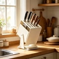 thumbnail image 1 of Knife Block Storage, Stainless Steel Knife Holder, Kitchen Countertop Organizer with Rotating Design and Water Drain Tray for Home Cooking, 1 of 6