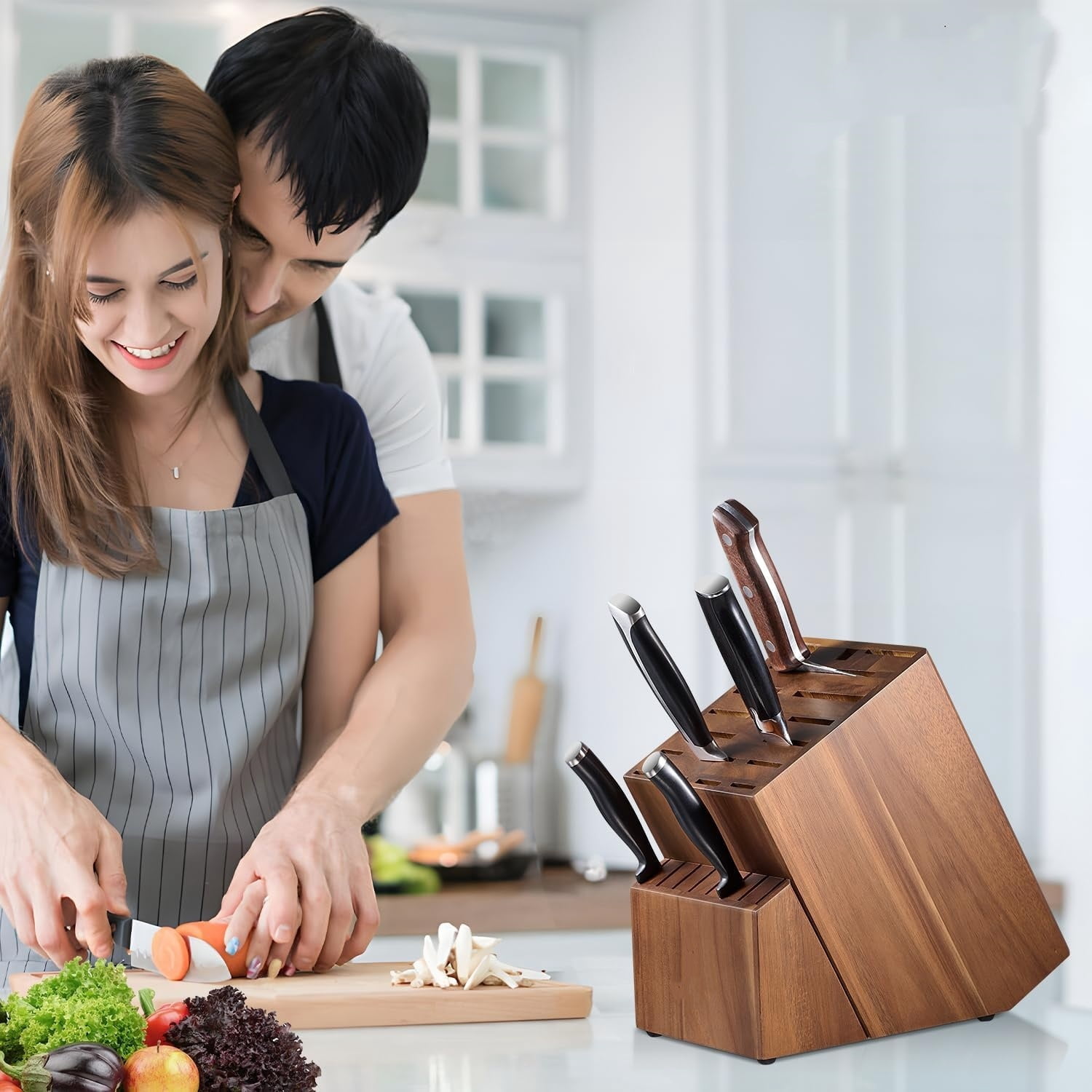 Knife Block without Knives, Large Knife Holder- 25 Slots Acacia Wood ...