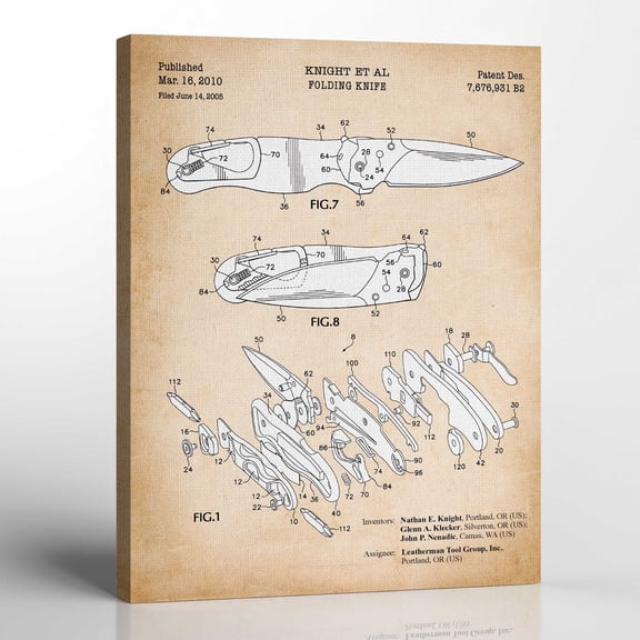 Knife Collector Gifts, Patent Pocket Knife Canvas Print , Ready To Hang for Living Room Home Wall Art, C2323-16x20