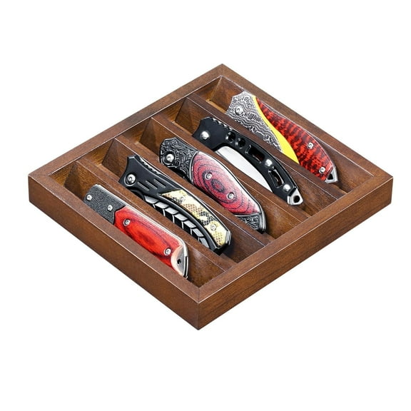 Honiway 1 Pack Knife Display Case, Wood Knife Collection Display Holder for Pocket Knife Case Storage, Walnut
