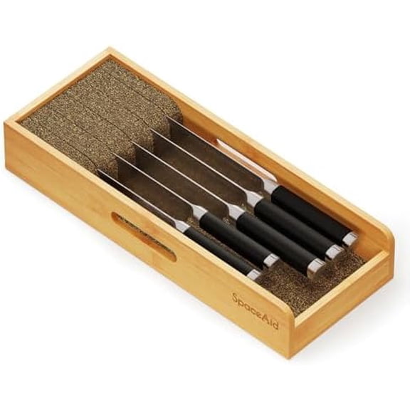 Knife Drawer Organizer Bamboo Insert Dock, Kitchen Steak Knives Holder Organizers Block for Drawer in Storage Organization (Small)