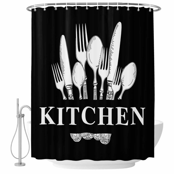 Knife Fork Kitchen Fabric Shower Curtain Kitchenware Washable Shower Curtains for Bathroom, Waterproof Bath Curtain with Hooks Home Decor 36x72in