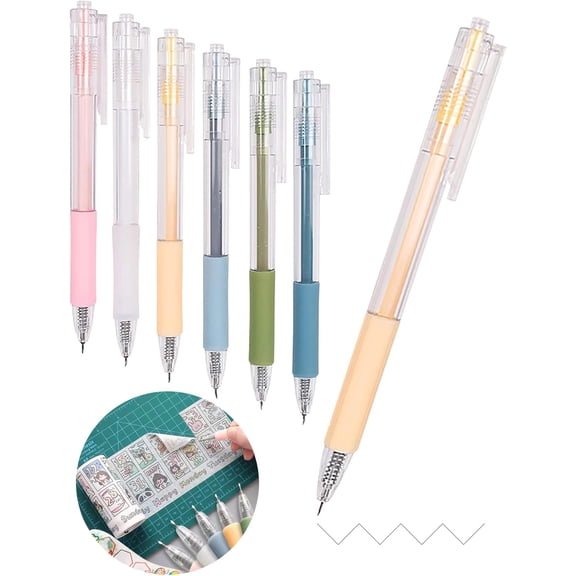 Knife Pen Craft Cutting Tools - Precision Paper Cutter Pen with Refillable Tungsten Steel Cutter Head Refill, 6 PACK