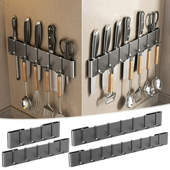 Knife Rack Kadlawus Under $5 ! Gray Wall Mounted Knife Holder with No Nail Adhesive Multi Functional Organizer for Kitchen Tools Utensils Space Saving Storage Solution