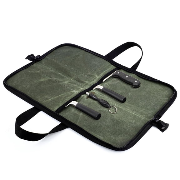 Knife Roll, Heavy Duty Knife Bag, Waxed Canvas knife Case with 4 Slots, Portable Waterproof Waxed Canvas Culinary Roll for Cooking