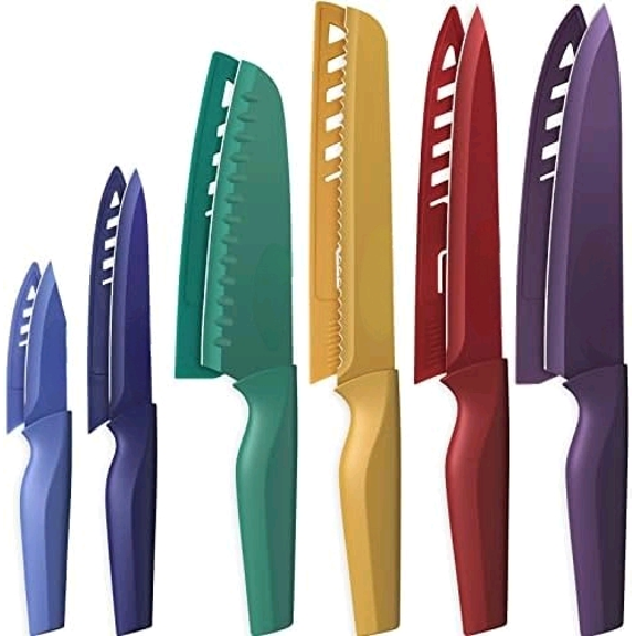 Knife Set, 12 Pcs Color-Coded Kitchen Knives Set, 6 Color Anti-Rust Coating Stainless Steel Chef Knife Sets with 6 Blade Guards Dishwasher Safe$$Home Decor, Kitchen, & Other