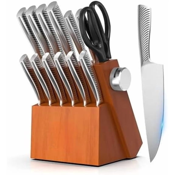 Knife Set, 14 Piece Premium Japanese High-Carbon Stainless Steel Knife Block Set, Ultra-Sharp Kitchen Knife Set with Sharpener, Ideal Home Cooking Gift for Women