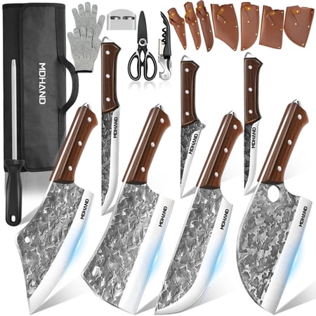 MDHAND 14-Piece Kitchen Knife Set, High Carbon Stainless Steel Roll Bag, for Home Kitchen