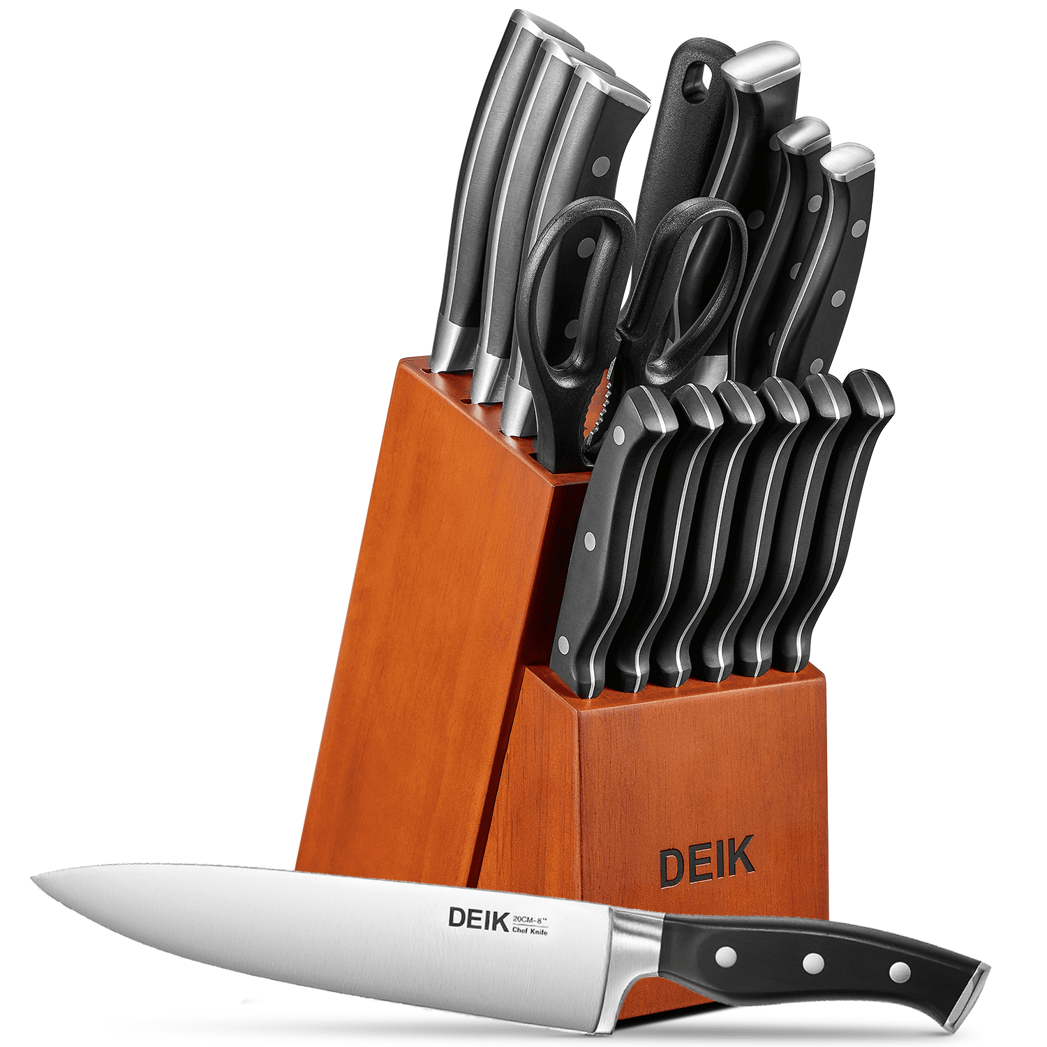 15 Pcs German Stainless Steel Knife Set with Block, Kitchen Knife