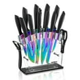 thumbnail image 1 of Knife Set, 16 Pieces High Carbon Stainless Steel Rainbow Color Kitchen Knife Set, Titanium Coating Blade, No Rust and Super Sharp Cutlery Knife Set with Acrylic Stand and Kitchen Scissors, Gift, 1 of 6