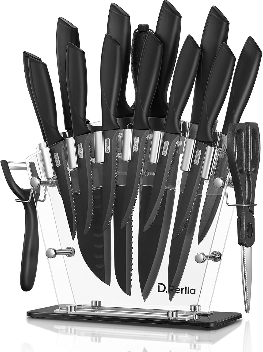 Kitchen Knife Set, Retrosohoo 6-Pieces Black Sharp Knife Set for Kitchen,  Non-stick Non-slip Stainless Steel Chef Knife Set with Universal Knife  Block