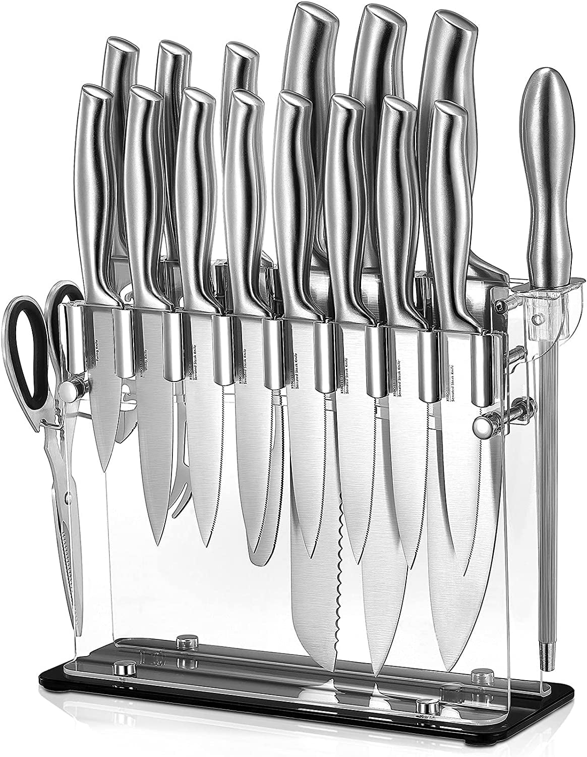Aiheal Knife Set 14PCS and Serrated Steak Knife Set of 8, Stainless Steel  Kitchen Knife Set with Clear Knife Block and Gift Box, No Rust and Super