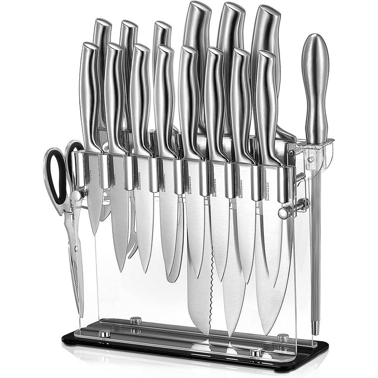 Knife Set 17 Pieces Stainless Steel Hollow Handle Cutlery Block