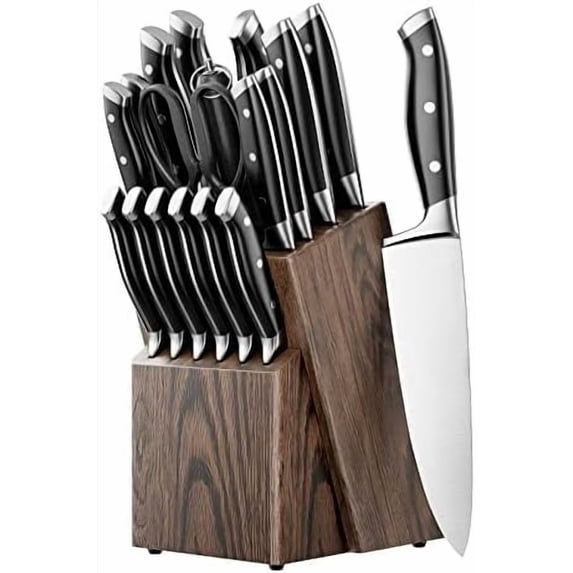 Knife Set, 18-Piece Kitchen Knife Set with Block Wooden, Manual Sharpening for Chef Knife Set, German Stainless Steel