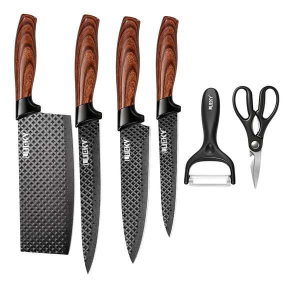 Knife Set, 6 Pcs Stainless Steel Kitchen knife Set with Healthy Anti-Rust Coating, Kitchen Knives with Scissors & Peeler for Cooking, Dishwasher Safe
