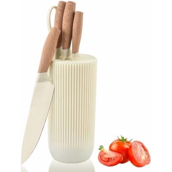 Knife Set, 6-Piece Beige Kitchen Knife Set for Home, Anti-Rust Non-stick Stainless Steel Sharp Chef Knife Set with Universal Knife Block for Kitchen, Ergonomical Design (Beige)