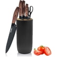 thumbnail image 1 of Knife Set, RAINBEAN 6-Piece Black Kitchen Knife Set for Home, Anti-Rust Non-stick Stainless Steel Sharp Chef Knife Set with Universal Knife Block for Kitchen, Ergonomical Design (Black), 1 of 9