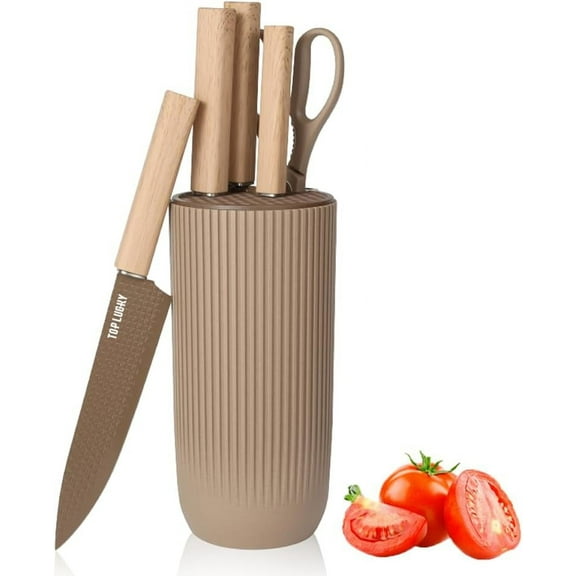 Knife Set,  6-Piece Coffee Kitchen Knife Set for Home, Anti-Rust Non-stick Stainless Steel Sharp Chef Knife Set with Universal Knife Block for Kitchen, Ergonomical Design (Coffee)