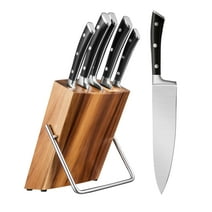 Knife Set, 6 Piece German Stainless Steel Kitchen Knife Block Set, Cutlery Set with Walnut Block