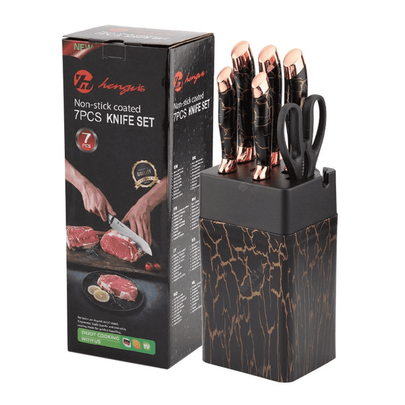 Knife Set, 7-Piece Kitchen Knife Set, Ultra Sharp German-Style Blades, Ergonomic Non-Slip Handle, Dishwasher Safe, Anti-Rust, Space-Saving Knife Block Holder