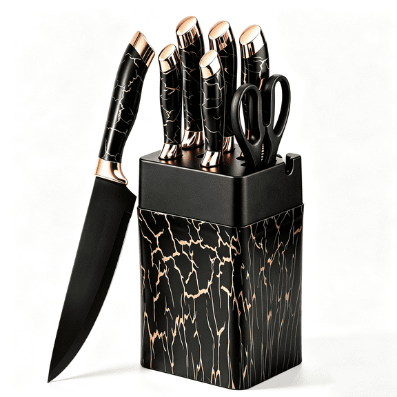 Knife Set, 7-Piece Kitchen Knife Set, Ultra Sharp German-Style Blades, Ergonomic Non-Slip Handle, Dishwasher Safe, Anti-Rust, Space-Saving Knife Block Holder
