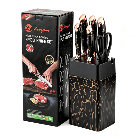 Knife Set, 7-Piece Kitchen Knife Set, Ultra Sharp German-Style Blades, Ergonomic Non-Slip Handle, Dishwasher Safe, Anti-Rust, Space-Saving Knife Block Holder