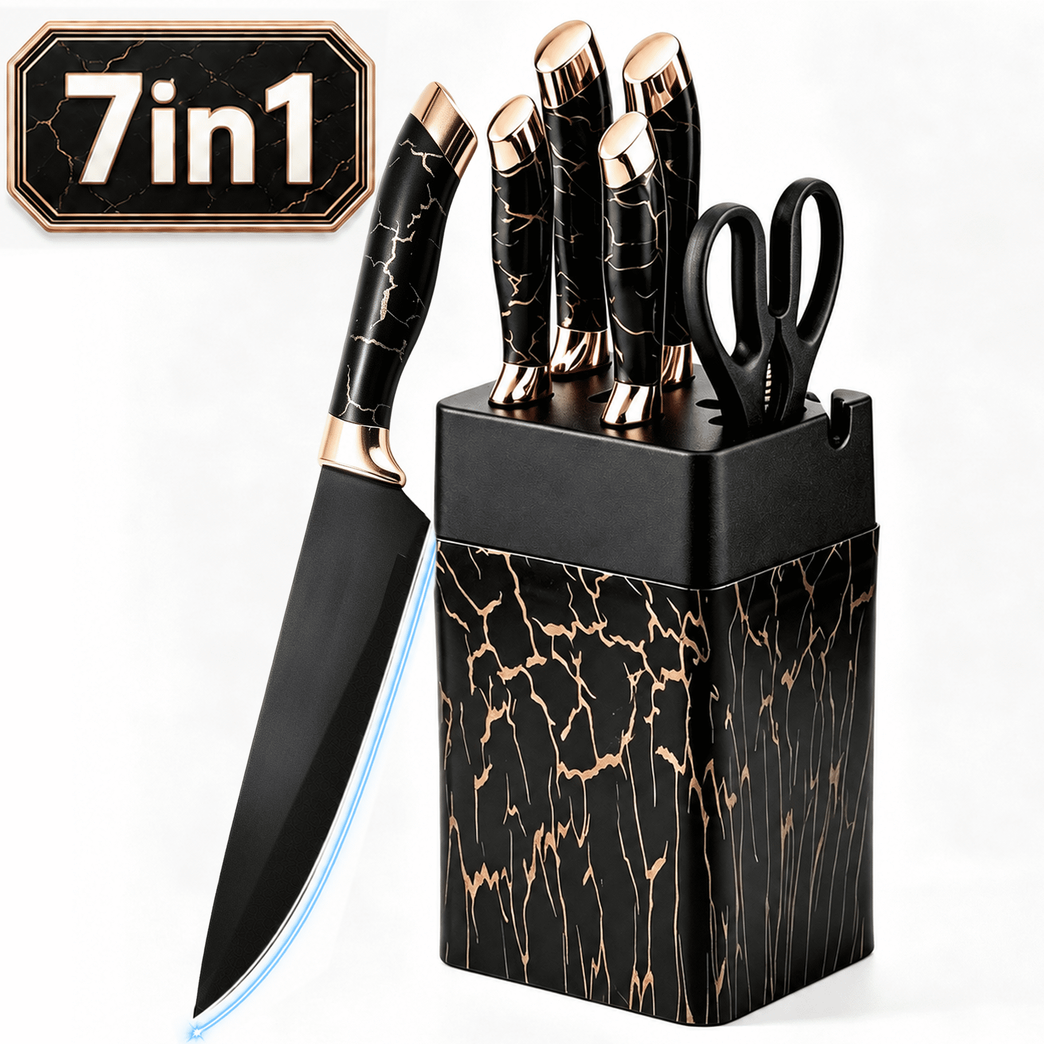 Knife Set, 7-Piece Kitchen Knife Set, Ultra Sharp German-Style Blades, Ergonomic Non-Slip Handle, Dishwasher Safe, Anti-Rust, Space-Saving Knife Block Holder