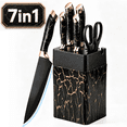 thumbnail image 1 of Knife Set, 7-Piece Kitchen Knife Set, Ultra Sharp German-Style Blades, Ergonomic Non-Slip Handle, Dishwasher Safe, Anti-Rust, Space-Saving Knife Block Holder, 1 of 7