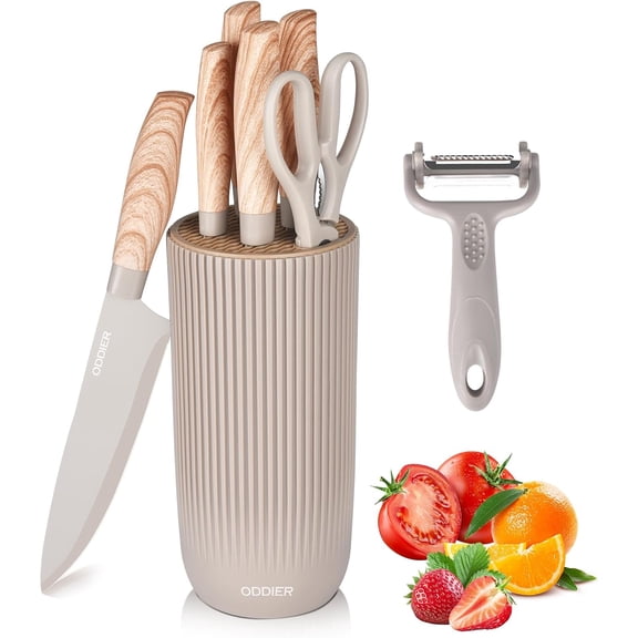 Knife Set, 8 Piece Kitchen Knife Set, Stainless Steel Knives Set for Kitchen, Universal Knife Block Set, Kitchen Kinfe Essentials, New Home Apartment Essentials, Dishwasher Safe (Khaki)