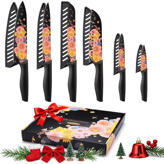 Knife Set Artistic Designed Pattern Kitchen Knife 6 Stainless Steel Kitchen Kniv