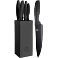 thumbnail image 1 of Knife Set with Block, 6 Kitchen Knives and a Universal Knife Holder, Extra Sharp Stainless Steel Blades for Precise Cutting with Non Stick Coating & Soft Touch Easy Grip Handles, Black, 1 of 4
