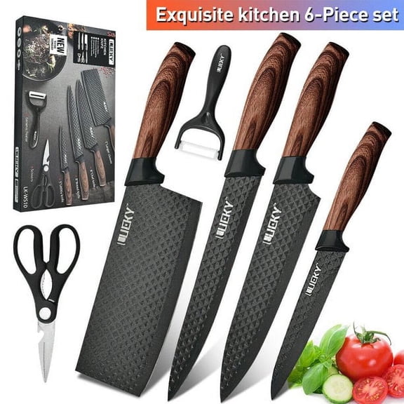 Knife Set, DFITO 6 Piece Kitchen Knife Set, Auto Sharpening Chef Knife Set, High Carbon Stainless Steel Hammer Series Knife Set, Boxed Knife Set, ZJ60