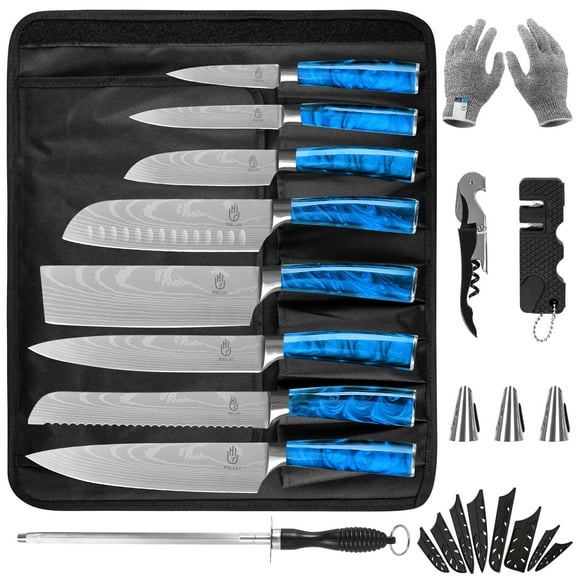 Knife Set FULLHI 14pcs Japanese Knife Set  Multiple Colour Premium German Stainless Steel Kitchen Knife Set