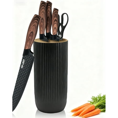 Knife Set, LapEasy 6 Piece Black Kitchen Knife Block Set with Universal Knife Block, Anti-Rust Stainless Steel Knives Set, Chef Universal Knife Block Set, Dishwasher Safe, Ergonomical Design