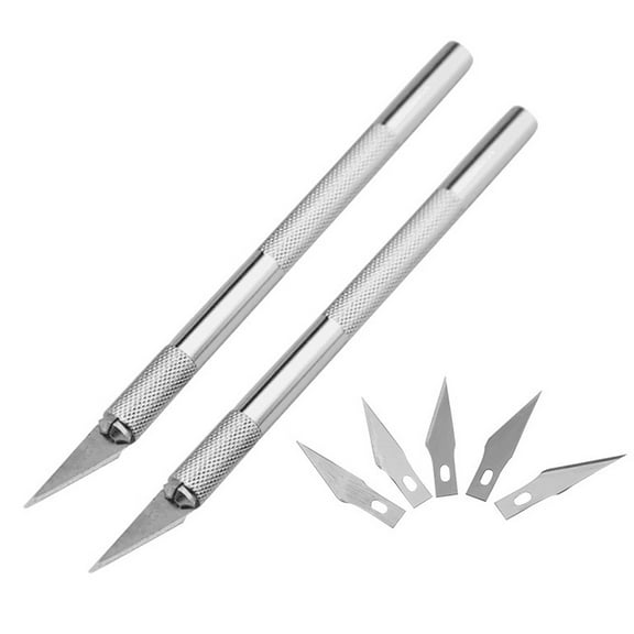 Knife Set Solid Metal Pen Knife Small Carving Craft Utility Knife Kit for DIY Art Work Cutting Tool Including 2-Pack Handles and Spare Replacement Blades