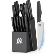 Knife Set, Vestaware 14 Pcs Kitchen Knife Set with Block, Practical One-Piece Knife Block Set Saving Space, Ultra Sharp Stainless Steel Knives Set Ergonomic Anti-slip Handle, New Home Essentials