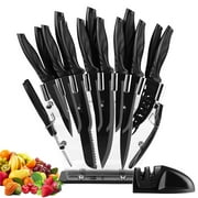 Knife Set with Block,Sharpener,Acrylic Stand 17 PCS Black High Carbon Stainless Steel Kitchen Knives