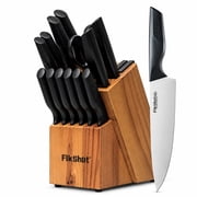 Knife Set with Block and Sharpener, High Carbon Stainless Steel Chef Knife block Set for Kitchen（15 PCS Pro Black）