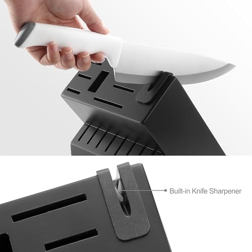 ® Knife Sets, German Stainless Steel Kitchen Knife Block Sets with Built-in Sharpener White/Black,24