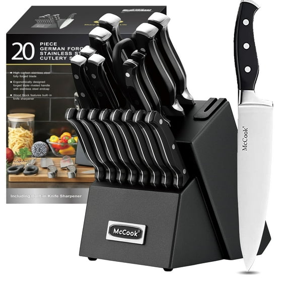 Knife Sets,McCook MC65B 20 Piece German Stainless Steel Forged Kitchen Knife Block Set, Cutlery Set with Black Block