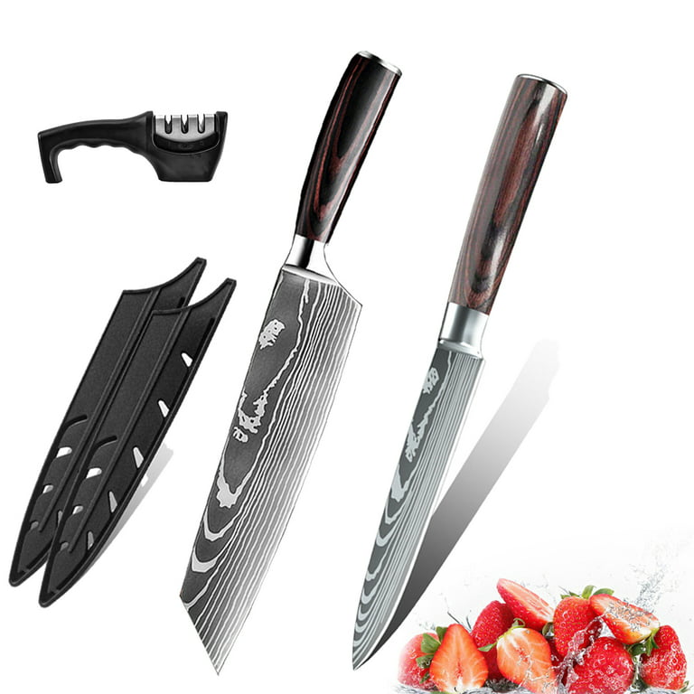 Knife Sets for Kitchen Home with Knife Sharpener, 3 Pieces German Ultra  Sharp Stainless Steel Kitchen Knife Sets with Sheaths, Ergonomic Handle