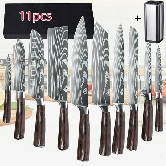 Knife Sets for Kitchen with Block, 11 Pieces German Ultra Sharp Stainless Steel Kitchen Knife Block Sets with Sheaths,with Ergonomic Handle