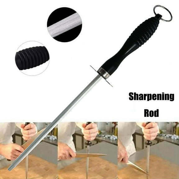 Knife Sharpener 10 Inch, Professional Chef Culinary Maintenance Rod, Ergonomic Handle Hanging Ring Loop, Dull Cutlery Blades Edge Realignment Tool Wand Knife Sharpening Steels